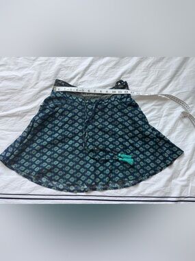 Women’s Navy Blue Printed Summer Skirt with Teal Tassel Tie